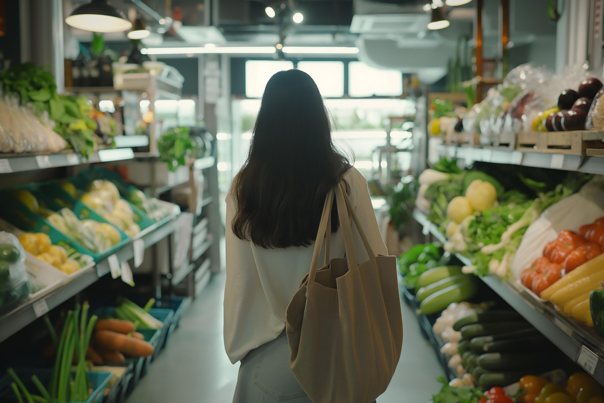 Shopper browsing fresh produce in a grocery store